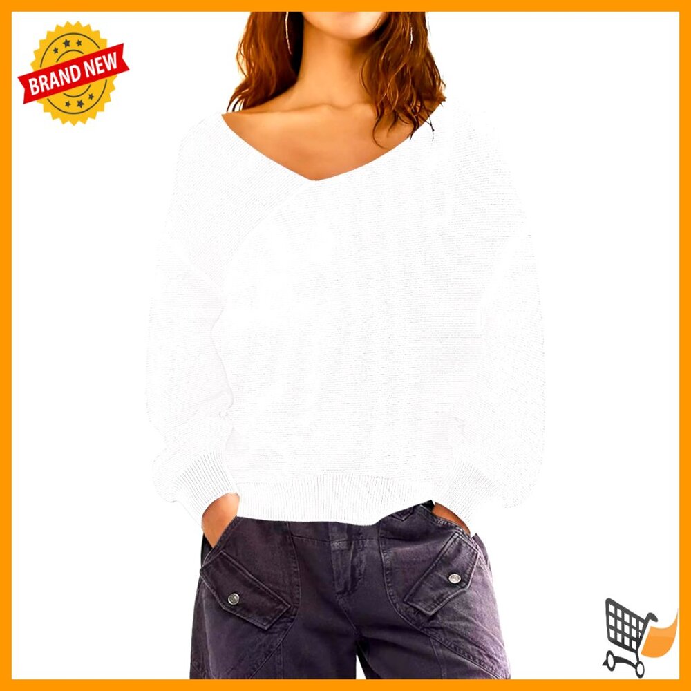 Oversized Off Shoulder Sweater Batwing Sleeve Knitted Pullover Casual Top